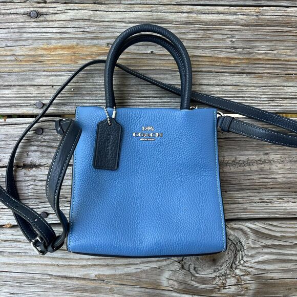 Coach Handbags - Coach Mini Tote CE598 Blue Pebbled Leather Crossbody Bag Strap